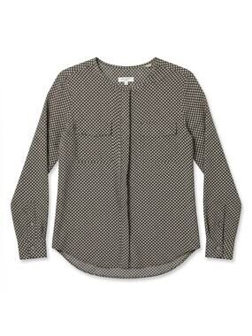 Equipment 100% Silk Houndstooth Blouse | Size S | Black & Grey | Long Sleeve |
